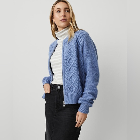 Ann Taylor Mixed Stitch Bomber Jacket Sweater Small - Picture 1 of 6